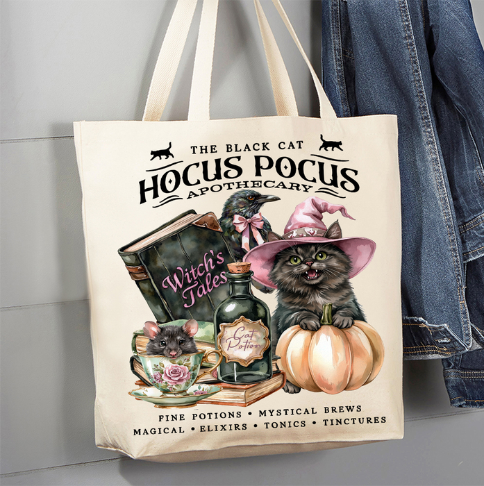 Halloween Hocus Pocus Black Cat Canvas Tote Bag