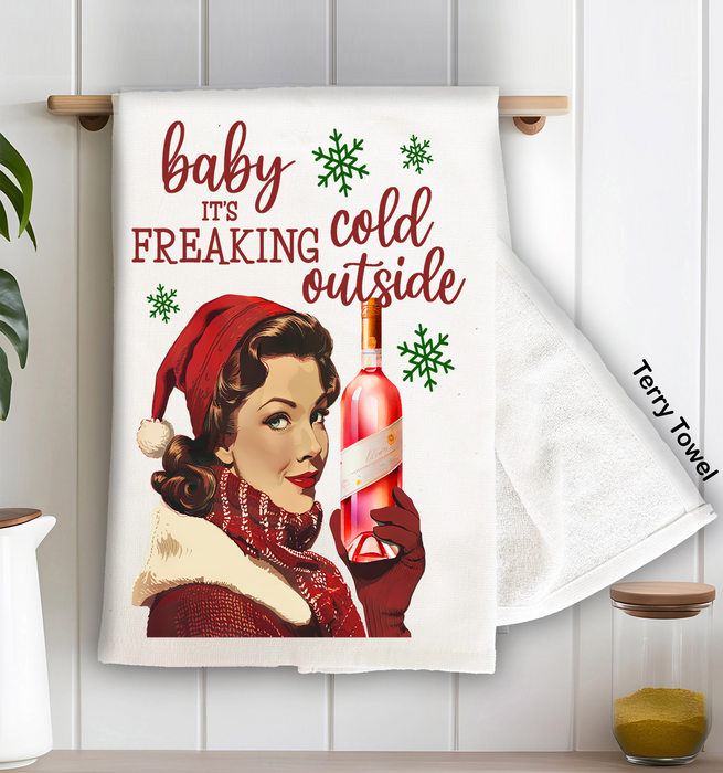 Christmas Funny Baby its Cold Outside Kitchen Terry Towel