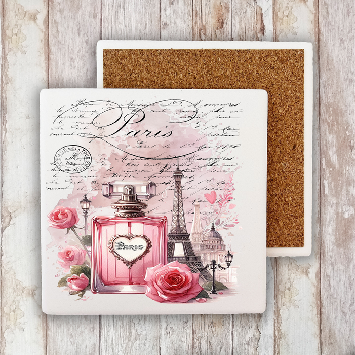 French Paris Perfume Roses Stone Coaster