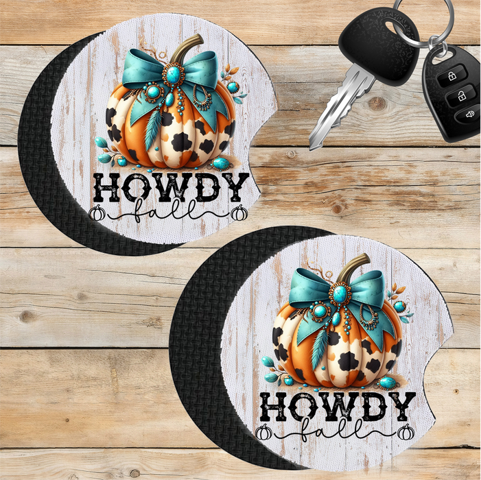 Car Coaster Howdy Fall Turquoise Pumpkin