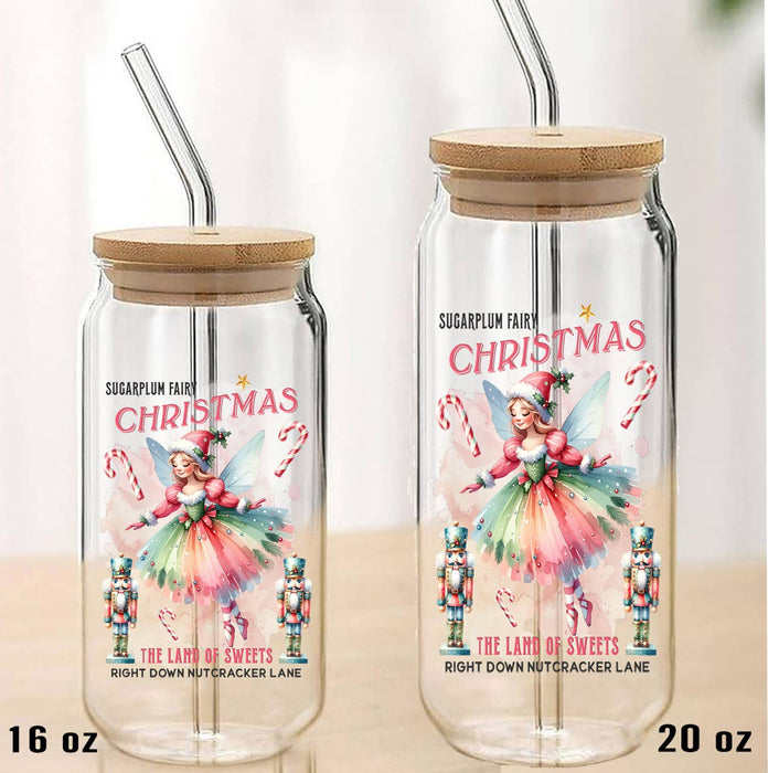 Christmas Sugarplum Fairy Can Glass with Lid Straw