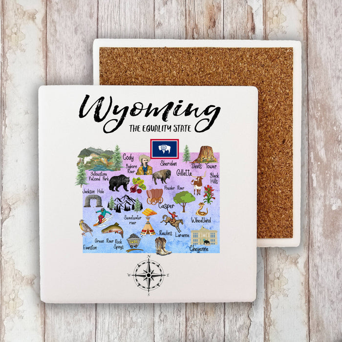 Wyoming State Map Souvenir Stone Coaster