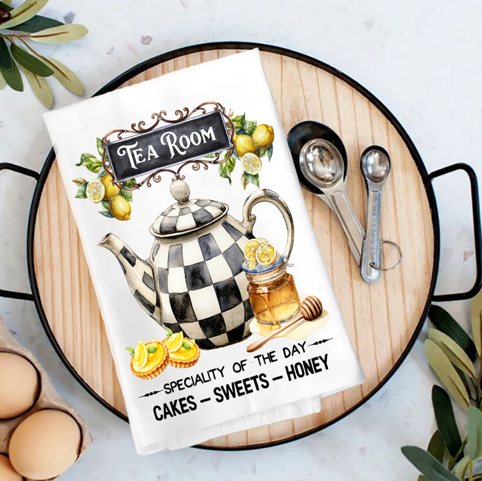 Checkered tea pot Tea Room Tea Towel