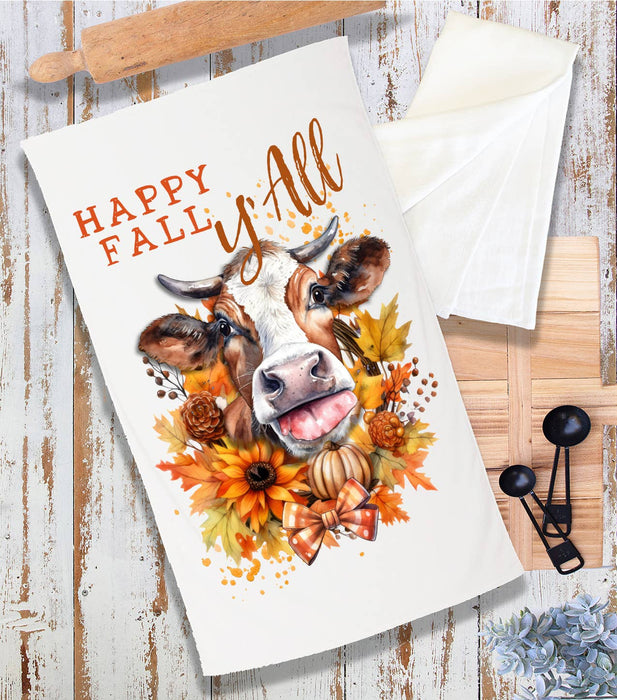 Autumn Happy Fall Y'All Cow Terry Towel