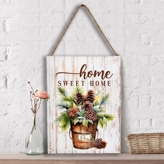 Home Sweet Home Bucket Pine Cones Wall Decor
