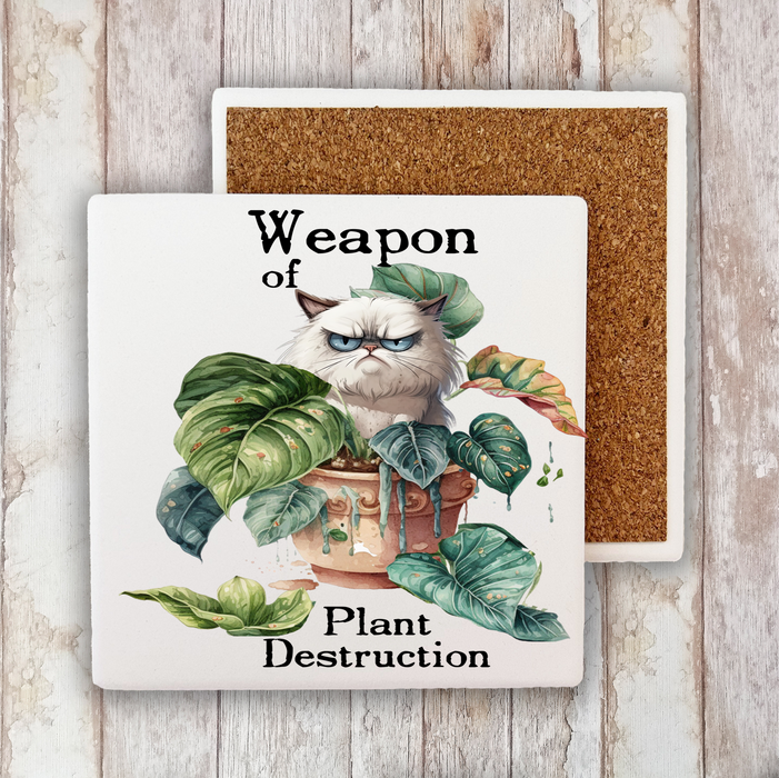 Weapon of Plant Destruction Cat Stone Coaster