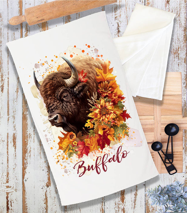 Autumn Fall Flowers Western Buffalo Terry Towel