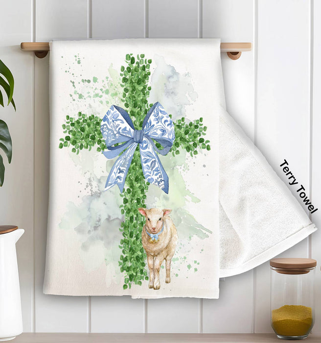 Easter Boxwood Cross Lamb Spiritual Kitchen Terry Towel