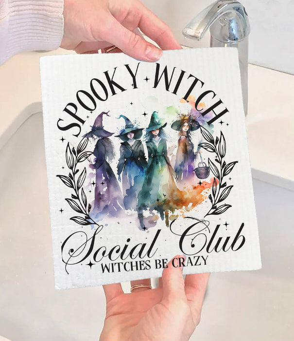 Halloween Spooky Witch Club Swedish Dishcloth