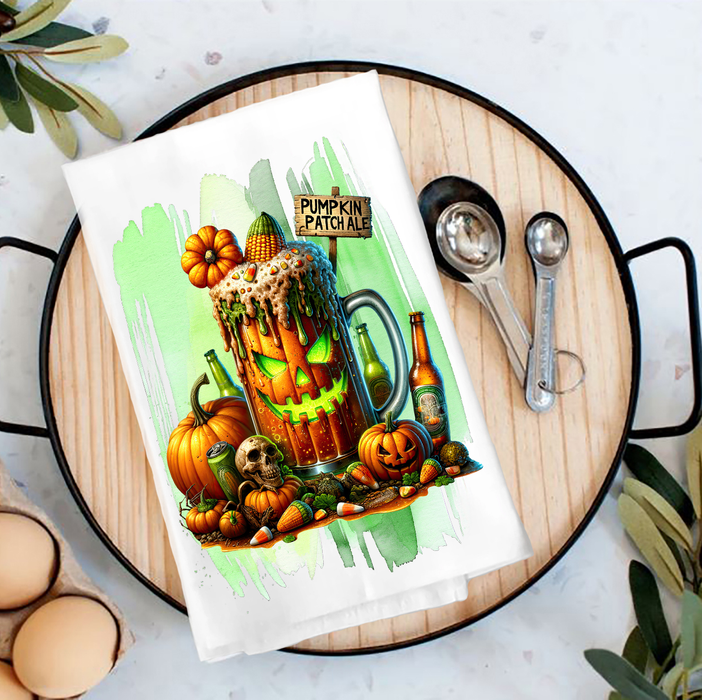 Halloween Pumpkin Patch Ale Tea Towel