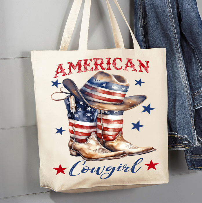 Western American Cowgirl Boots Canvas Tote Bag