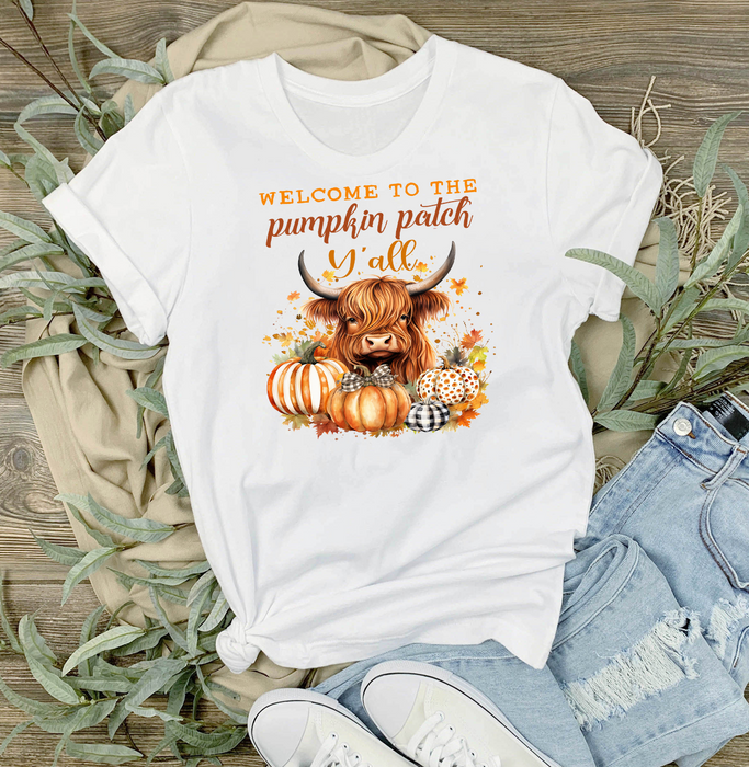 Fall Highland Cow Y'All Pumpkins T-Shirt