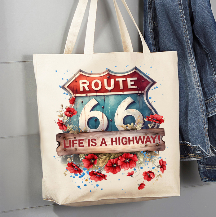 Route 66 Life is a Highway Canvas Tote Bag