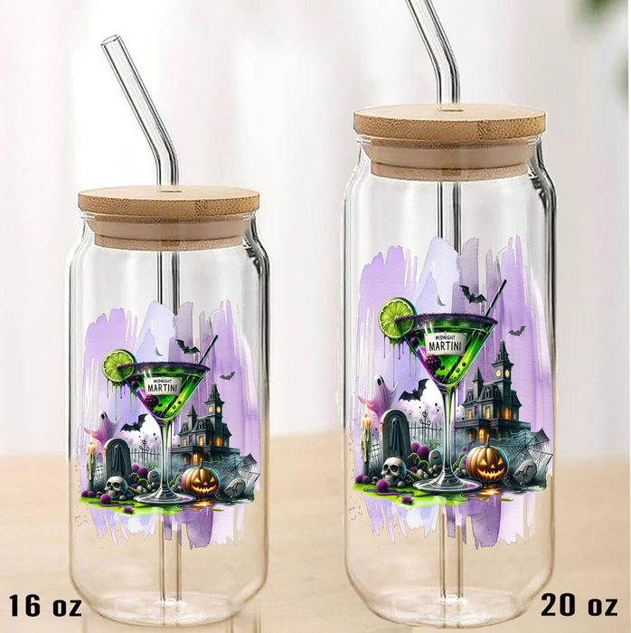 Halloween Midnight Martini Can Glass with Lid Straw