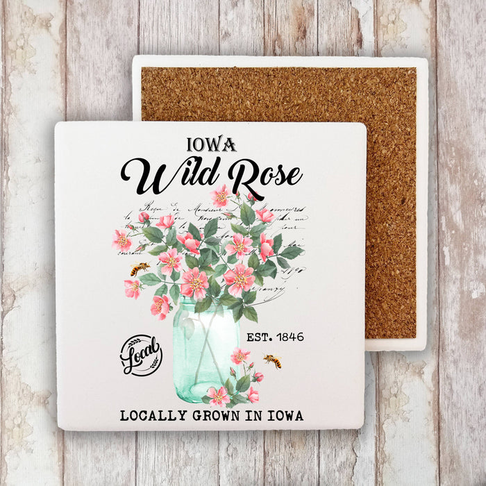 Iowa State Flower Wild Rose Stone Coaster