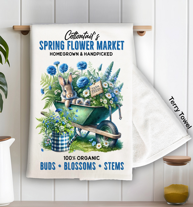 Blue Springs Flowers Bunny Kitchen Terry Towel