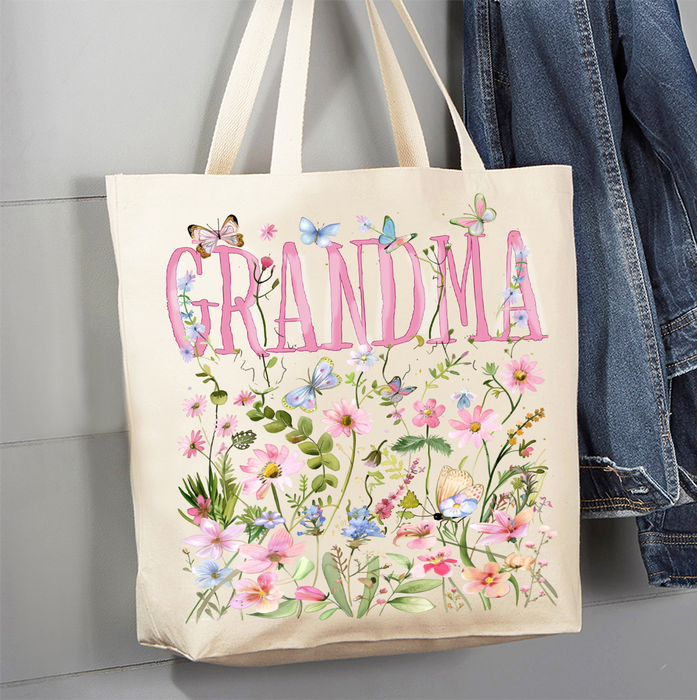 Mother's Day Wild Flowers Grandma Canvas Tote Bag