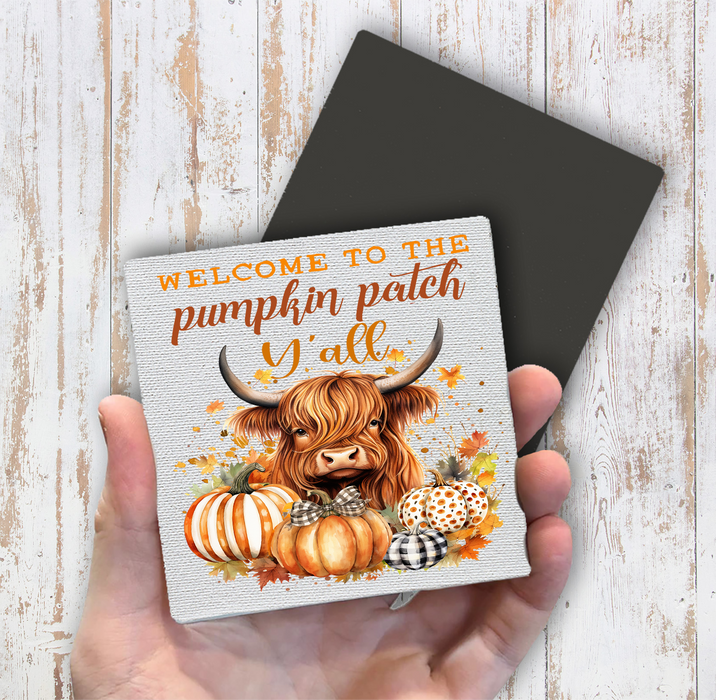 Fall Highland Cow Y'All Pumpkins Magnet Fridge