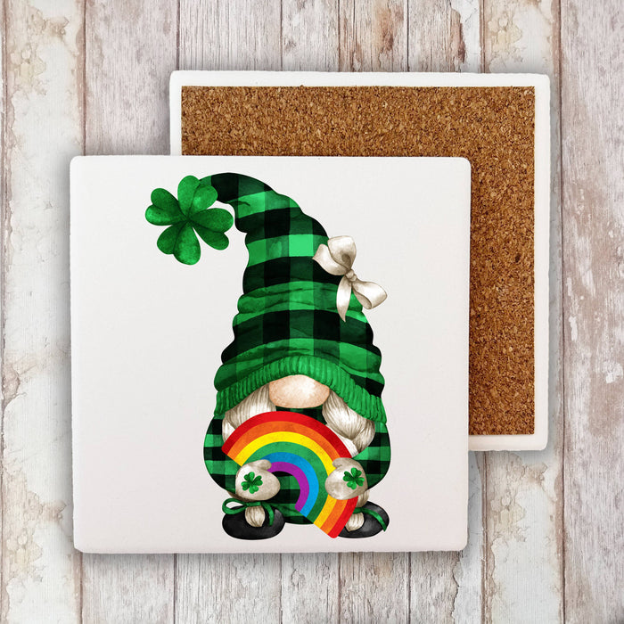 St Patricks Day Gnome Rainbow Cotton Stone Coaster