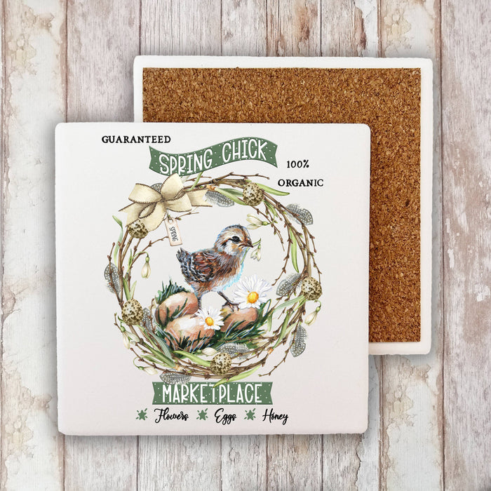 Spring Chicks Marketplace Stone Coaster
