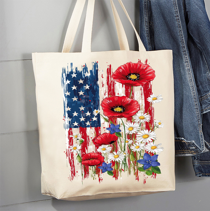 Patriotic American Flag Flowers Canvas Tote Bag