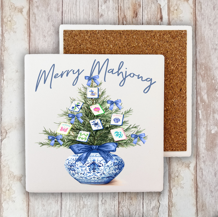 Merry Mahjong Christmas tree Stone Coaster