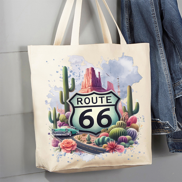 Route 66 Desert Cactus Canvas Tote Bag