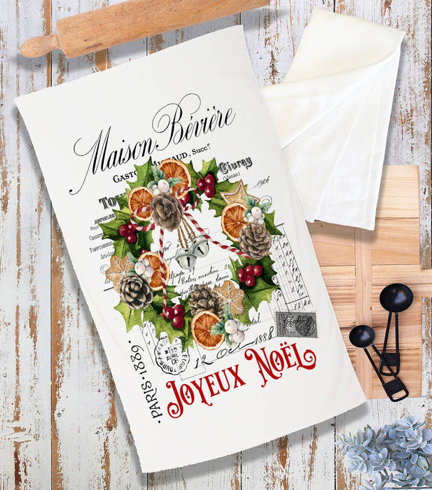 Joyeux Noel Christmas Wreath Terry Towel