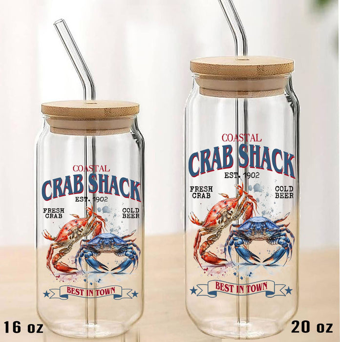 Coastal Crab Shack Ocean Can Glass with Lid Straw