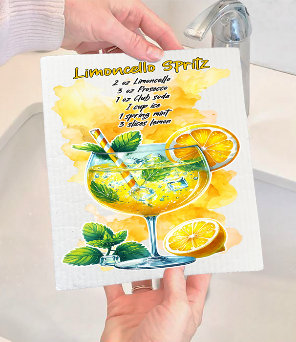 Summer Cocktail Limoncello Spritz Swedish Dishcloth