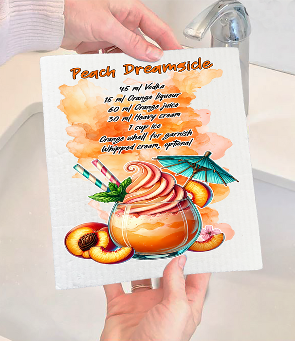 Summer Cocktail Peach Dreamsicle Swedish Dishcloth