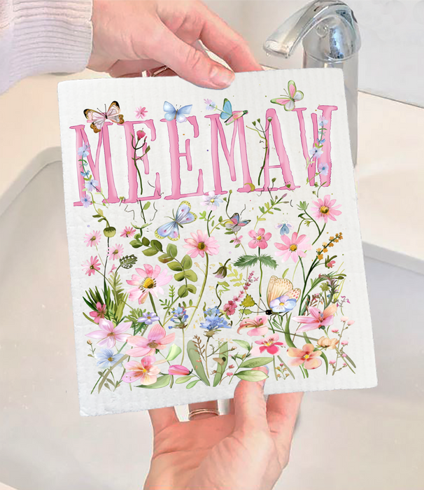 Mother's Day Wild Flowers Meemaw Swedish Dishcloth