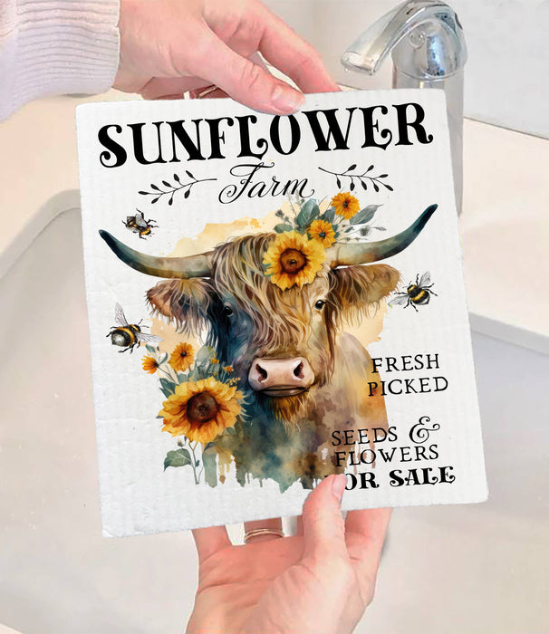 Highland Cow Sunflower Farm SWEDISH DISH CLOTH
