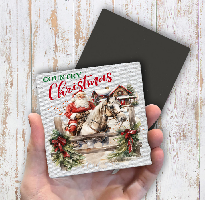 Country Christmas Santa Riding Horse Magnet Fridge