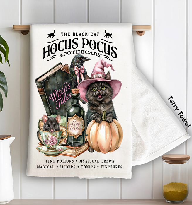 Halloween Hocus Pocus Black Cat Kitchen Terry Towel