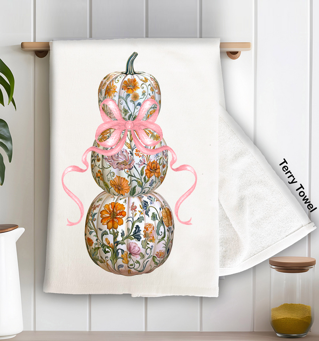 Fall Chinoiserie Floral Pumpkin Kitchen Terry Towel