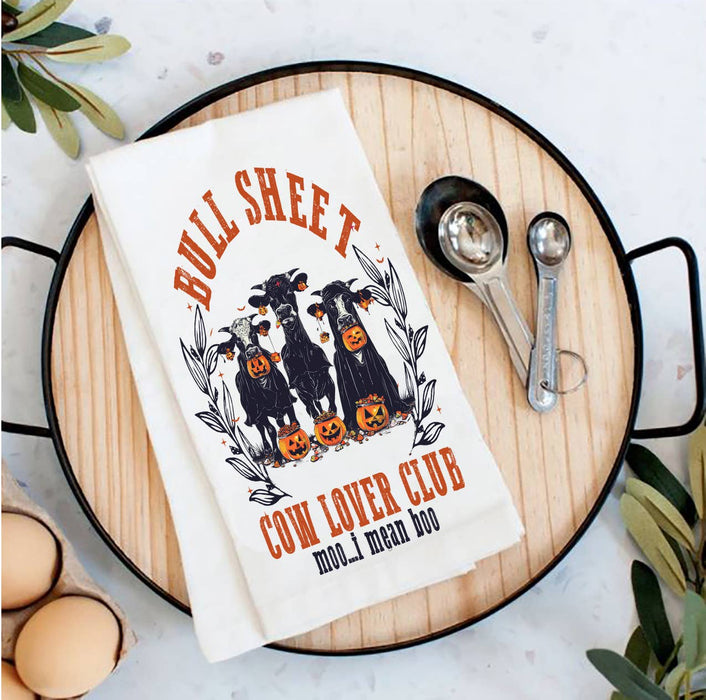 Halloween Bull Sheets Cows Pumpkins Tea Towel
