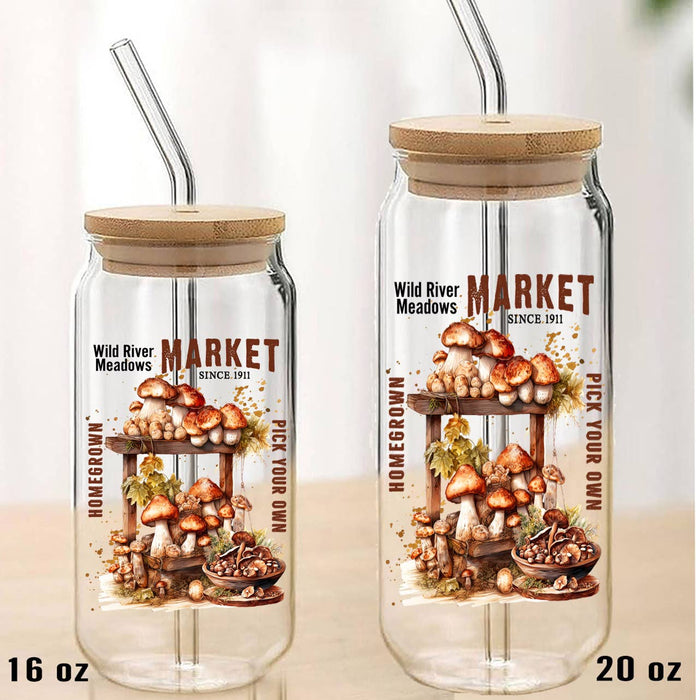 Wild River Mushroom Market Can Glass with Lid Straw