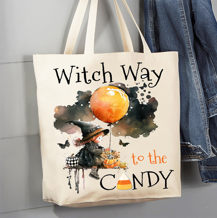 Halloween Witch Way to Candy Canvas Tote Bag