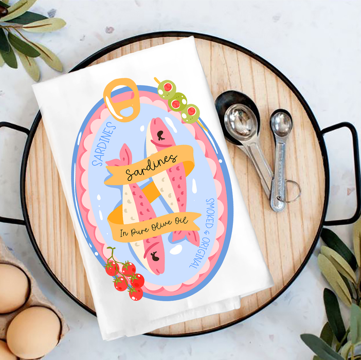 Sardines Fish Olive Oil Coastal Tea Towel