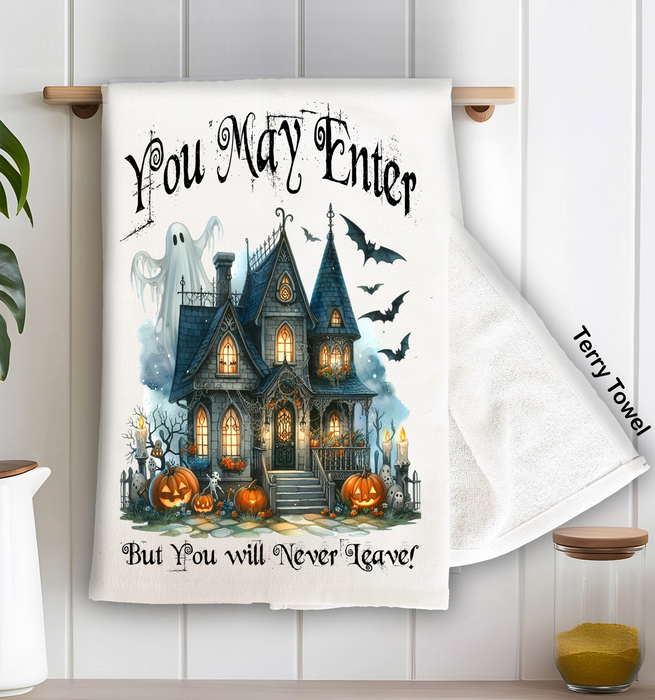 Halloween Hunted House Kitchen Terry Towel