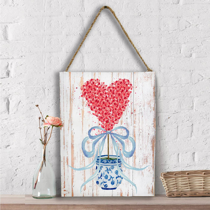 Chinoiserie Blue & White Hearts Topiary Wall Decor