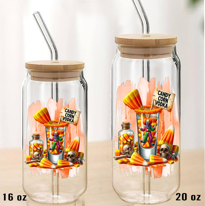 Halloween Candy Corn Vodka Can Glass with Lid Straw