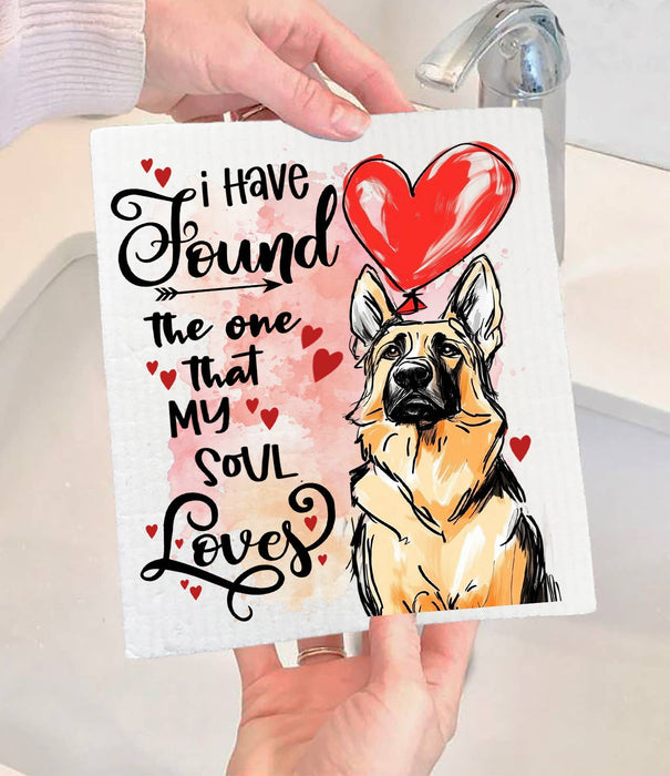 Dog Shepherd Found My Love Valentine Swedish Dishcloth