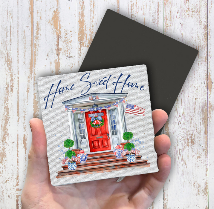 Patriotic Red Door Home Sweet Home  Magnet Fridge