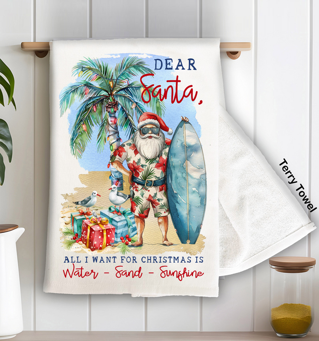 Coastal Dear Santa Christmas Beach Kitchen Terry Towel