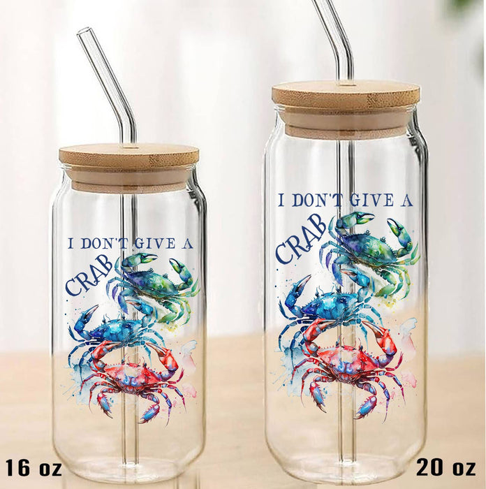 Coastal Crab I Don't Give a Crab Can Glass with Lid Straw