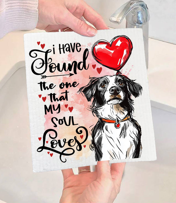 Dog Border Collie Found My Love Valentine Swedish Dishcloth