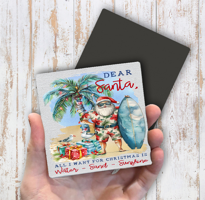 Coastal Dear Santa Christmas Beach Magnet Fridge