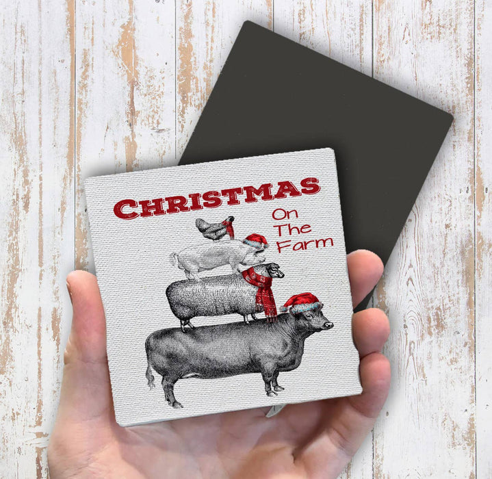 Christmas on the Farm Chicken Pig Sheep, Magnet Fridge